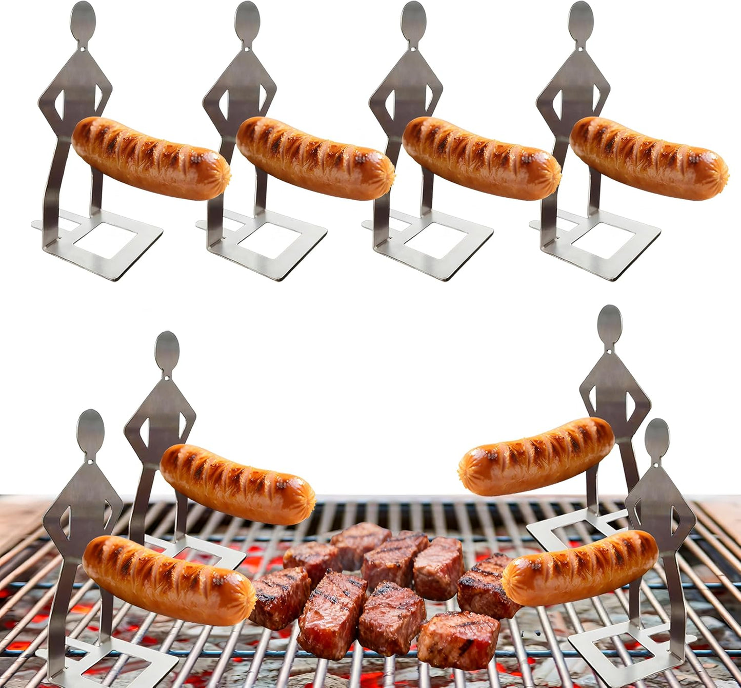4 Pzas Soporte Hot Dogs Acero Inox Reutilizable