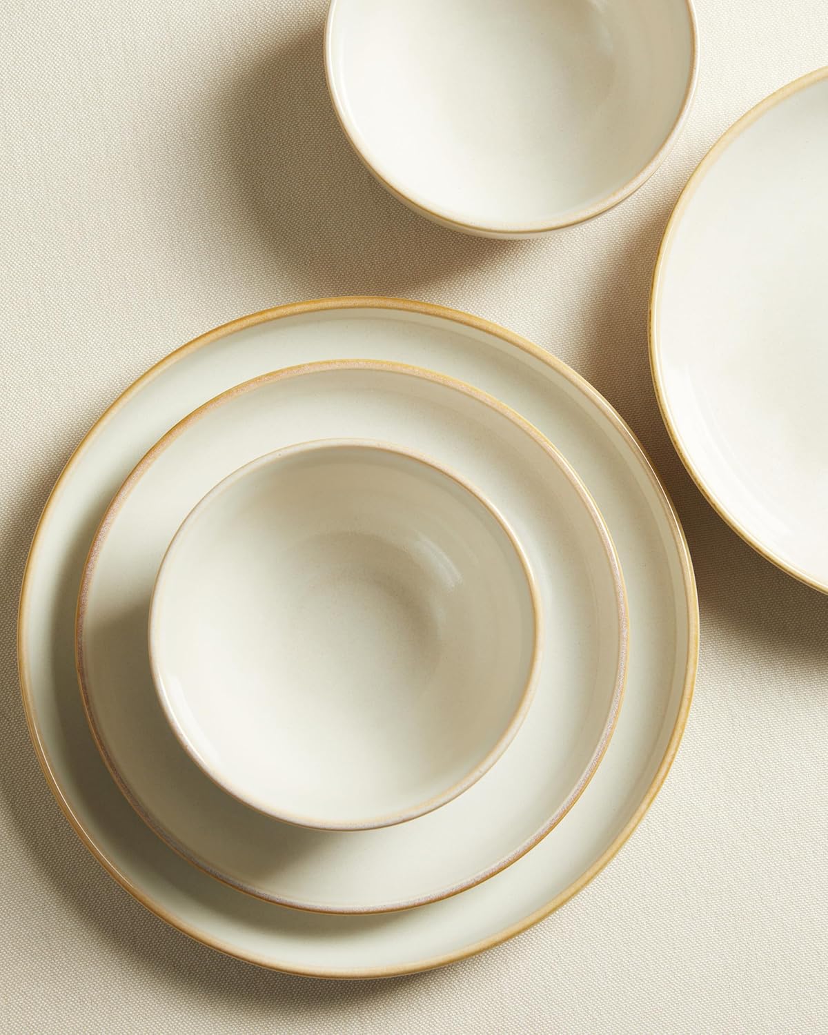 Set 16 Pzas Vajilla Cerámica Natural Earthyware Amarillo Blanco