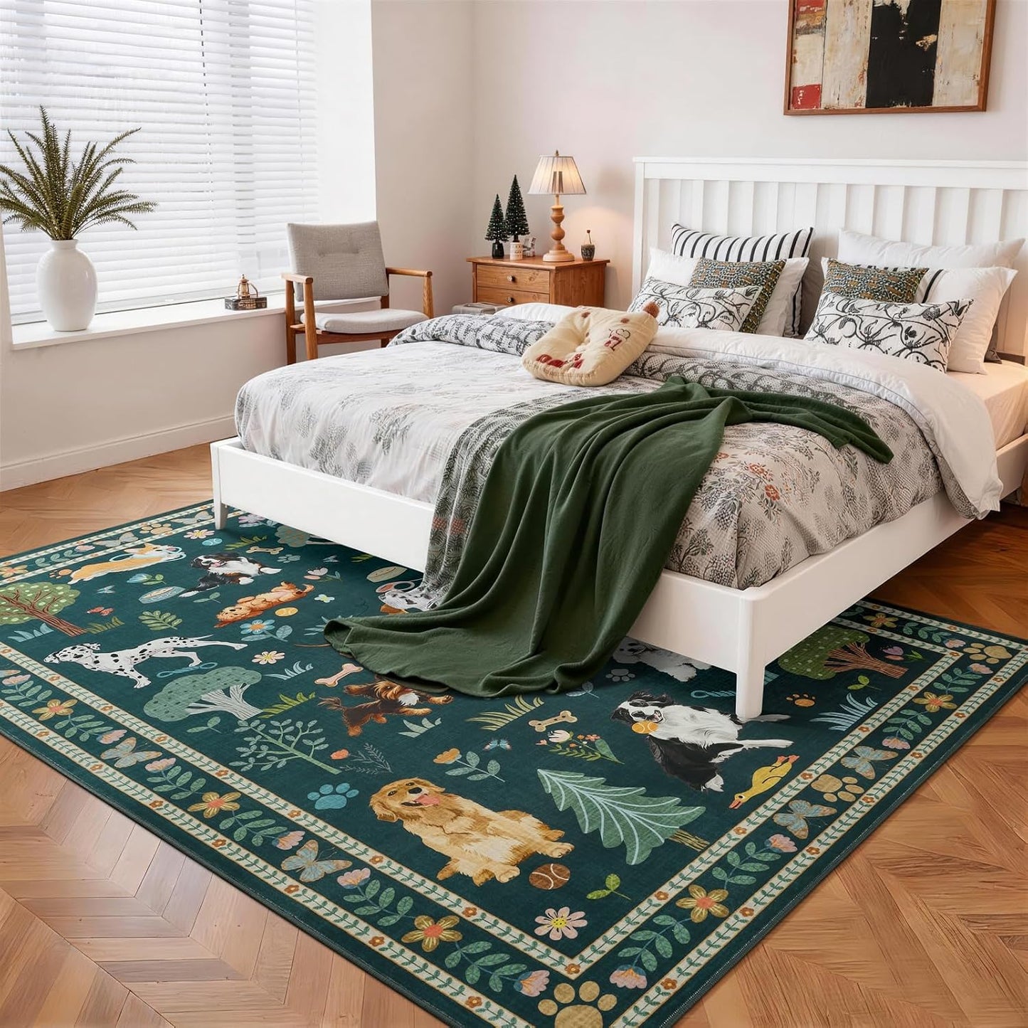 Alfombra 5x7ft estampado perro lavable resistente manchas