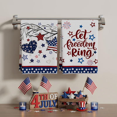 Set 2 Paños Cocina Patrióticos Estrellas y Corazones 18x26pulg