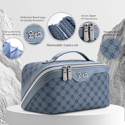 Bolsa maquillaje viaje mujer set 3 pzas cuero vegano con asa