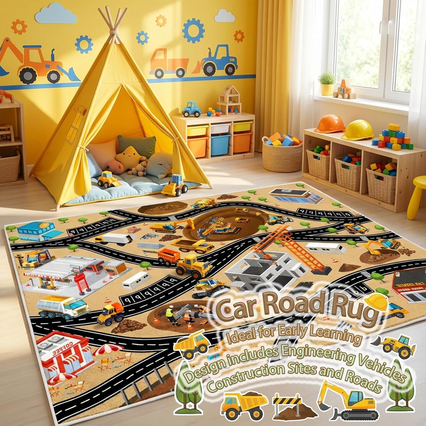 Alfombra antideslizante para niños 5x7ft lana sintética