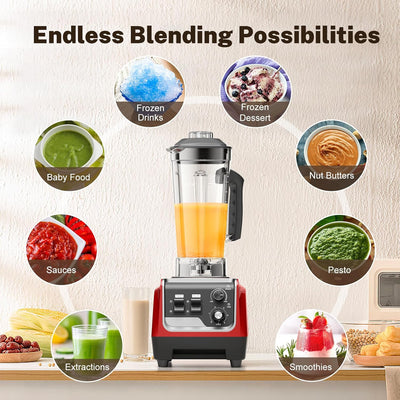 Batidora 1800W jarra 70oz sin BPA taza 20oz rojo