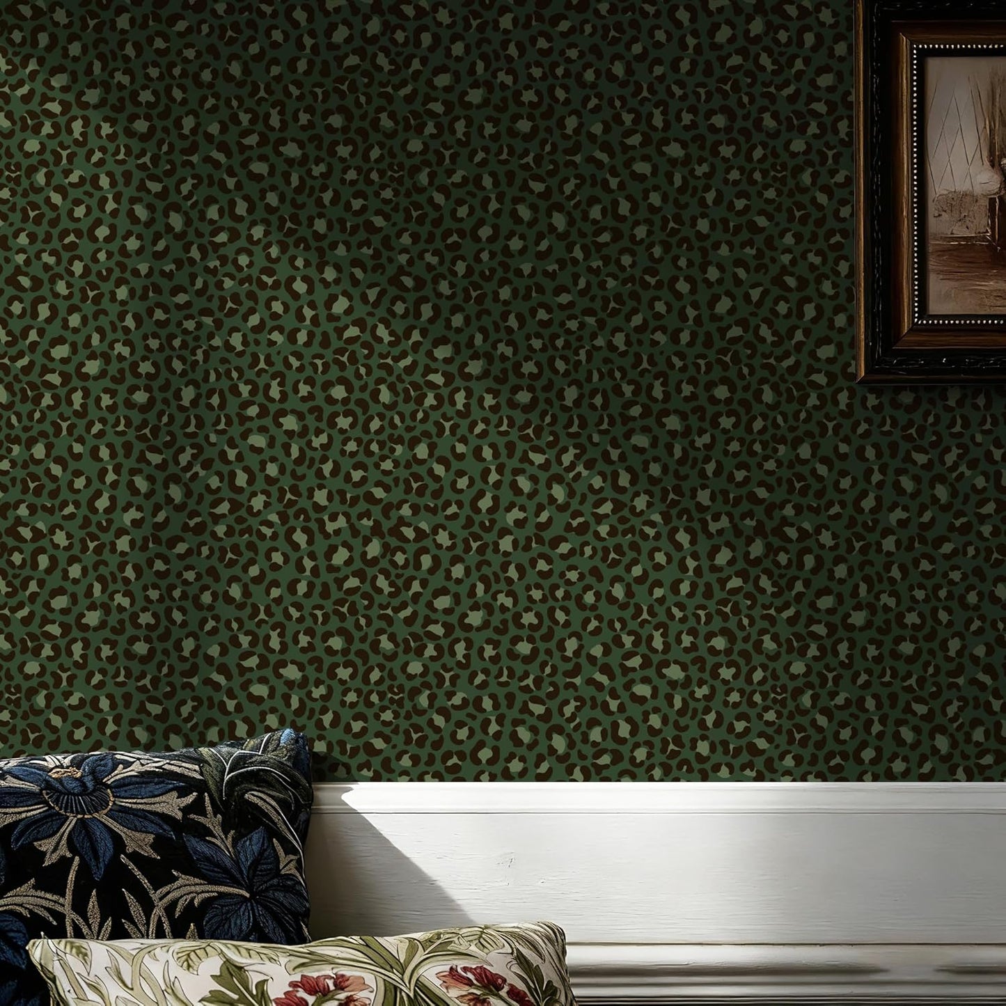 Papel tapiz autoadhesivo estampado leopardo verde 17.3x78.7pulg