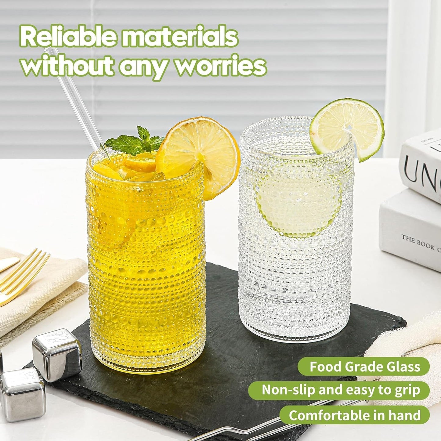 Juego de 6 vasos transparentes con tallo y pajitas 16 oz