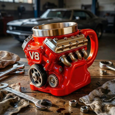 Taza de café de acero inoxidable para amantes de V8 rojo metálico