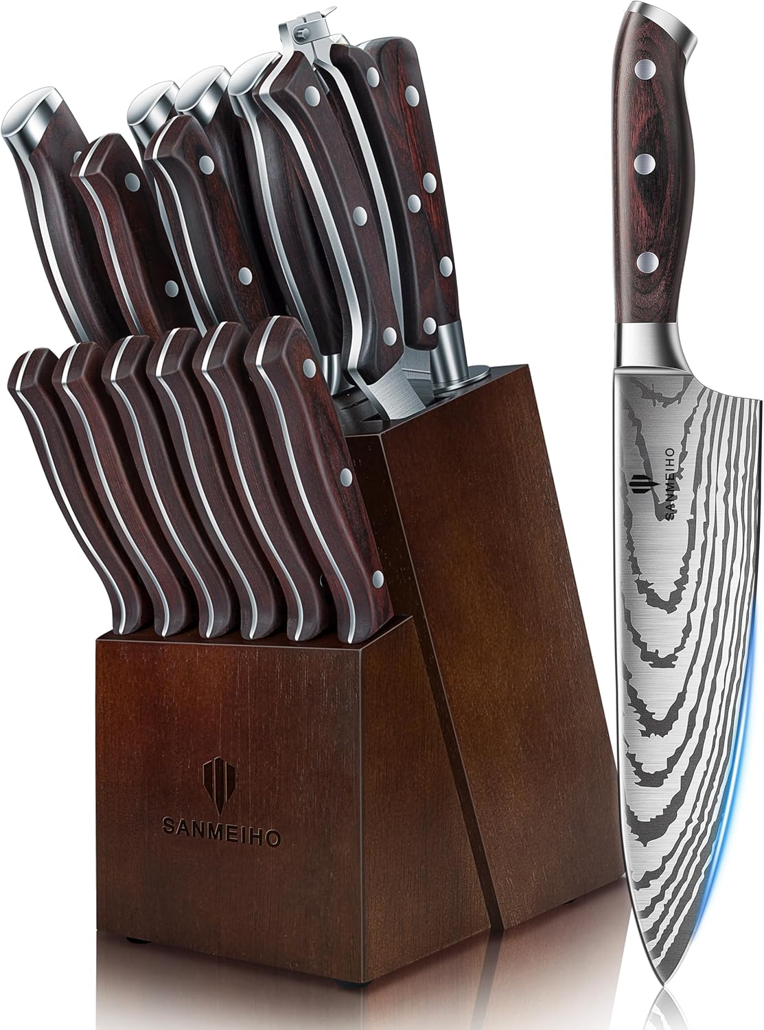 Set 16 Cuchillos Chef Acero Inox Bloque Afilador