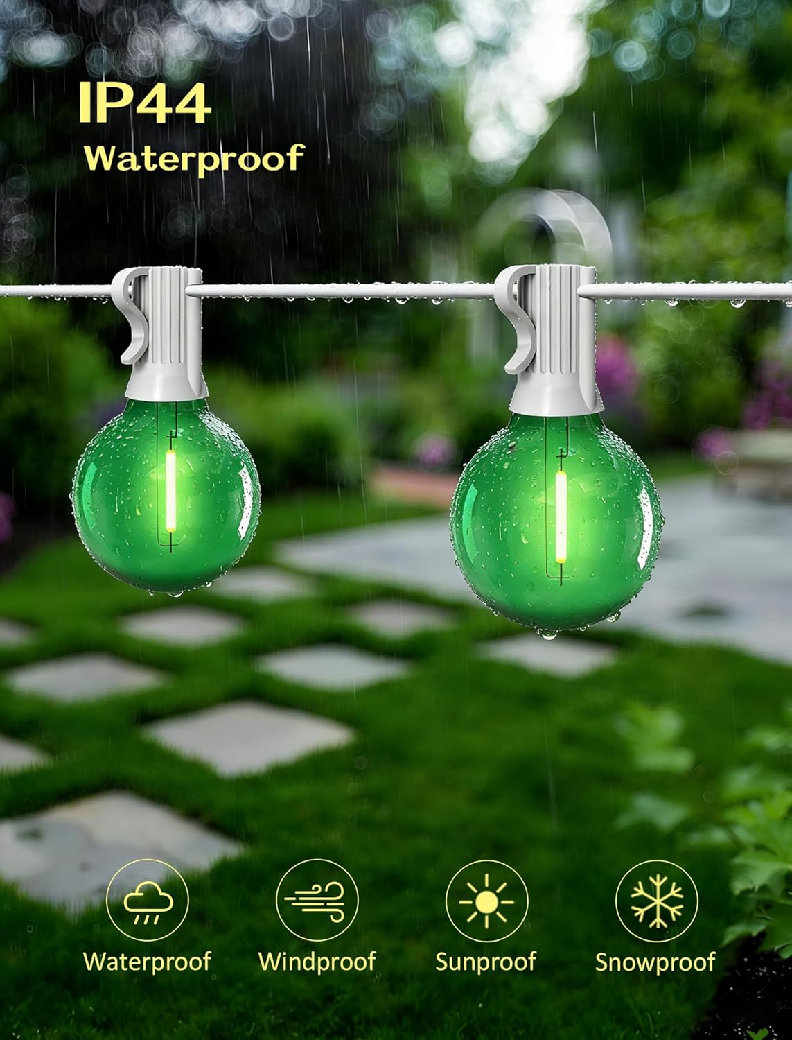 Guirnalda LED G40 25pies cable blanco patio dormitorio impermeable