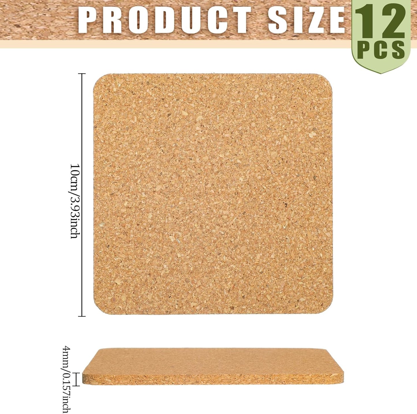 12 Posavasos Corcho 4x4pulg Absorbentes Calor Resistente