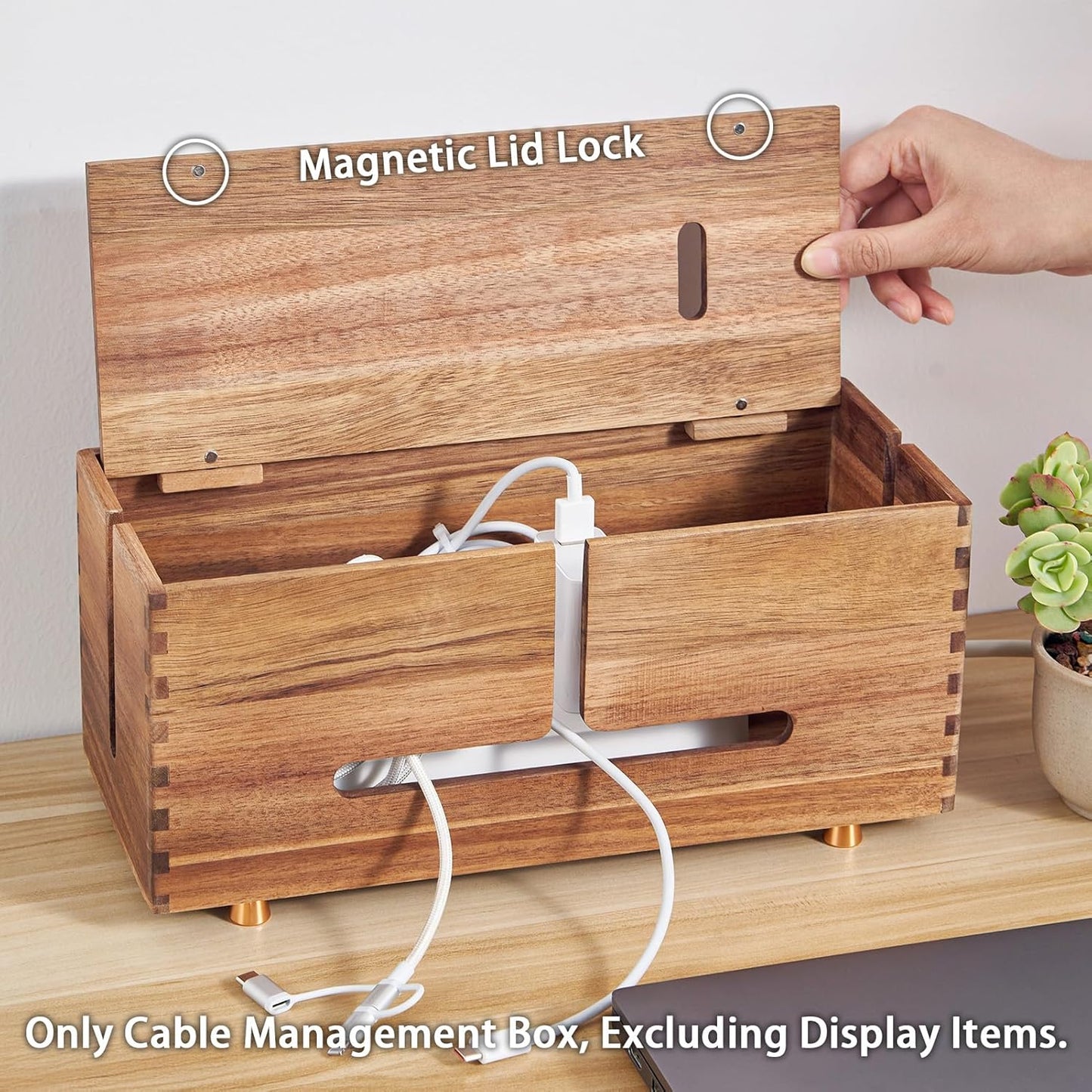 Caja organizadora cables madera acacia 4ft para escritorio