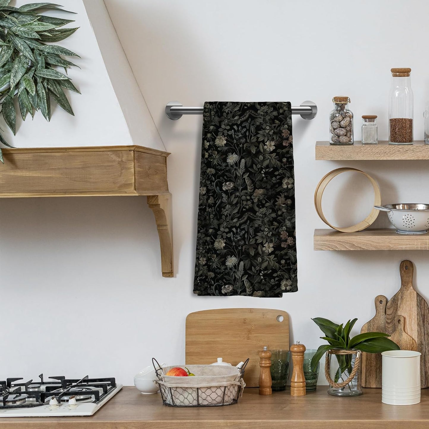 Toallas de cocina vintage con motivos botánicos oscuras para baño y cocina farmhouse