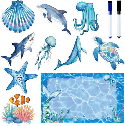Imanes animales marinos tablero olas 2 bolígrafos reutilizables