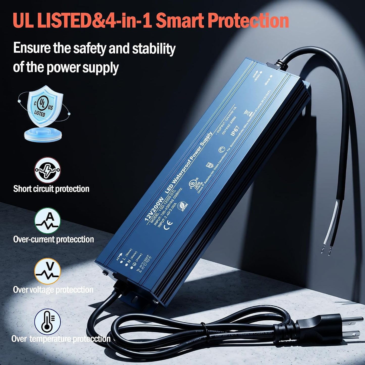 Fuente alimentación LED 12V IP67 con enchufe EE.UU.