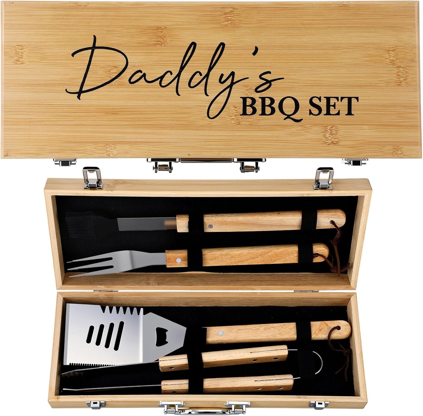 Juego herramientas barbacoa acero inox 4 pzas con estuche