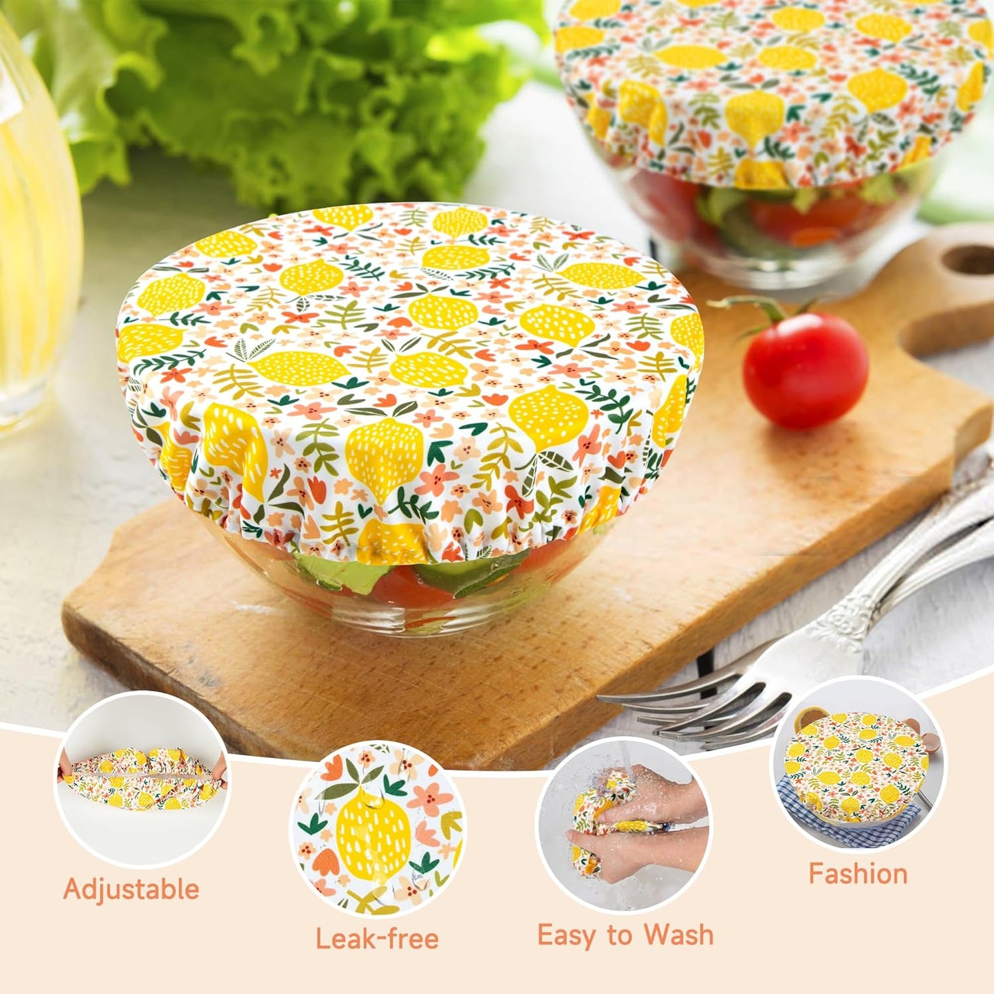 Fundas elásticas reutilizables para cuencos a prueba de pan, juego de 6