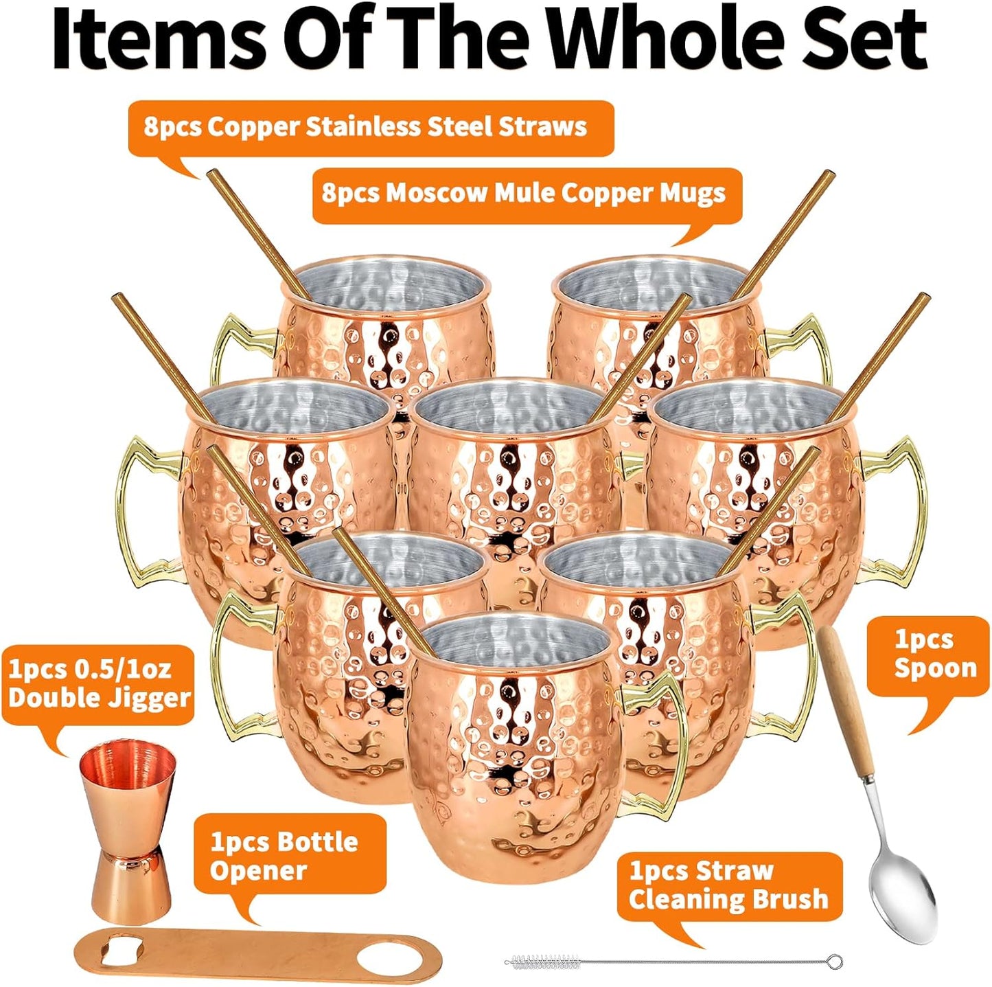 Set 8 Tazas Moscow Mule con 6 Cojines y Porta