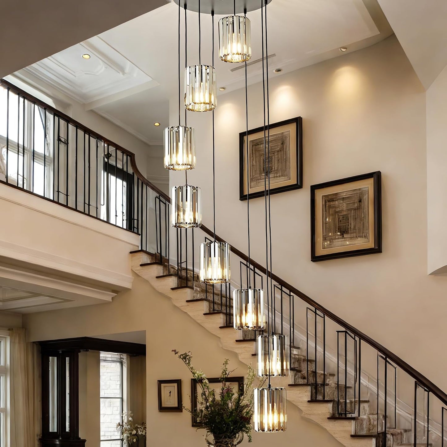 Candelabros cristal moderno 8 luces para techo alto