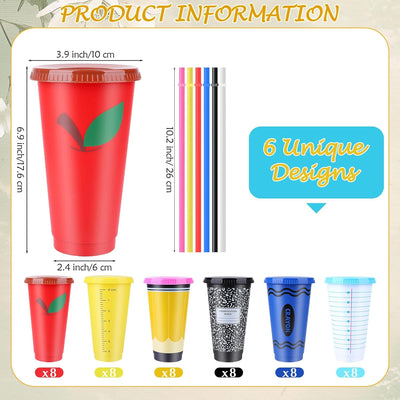 48 Vasos Reutilizables 24oz Con Tapas Pajitas Regalo Profesores