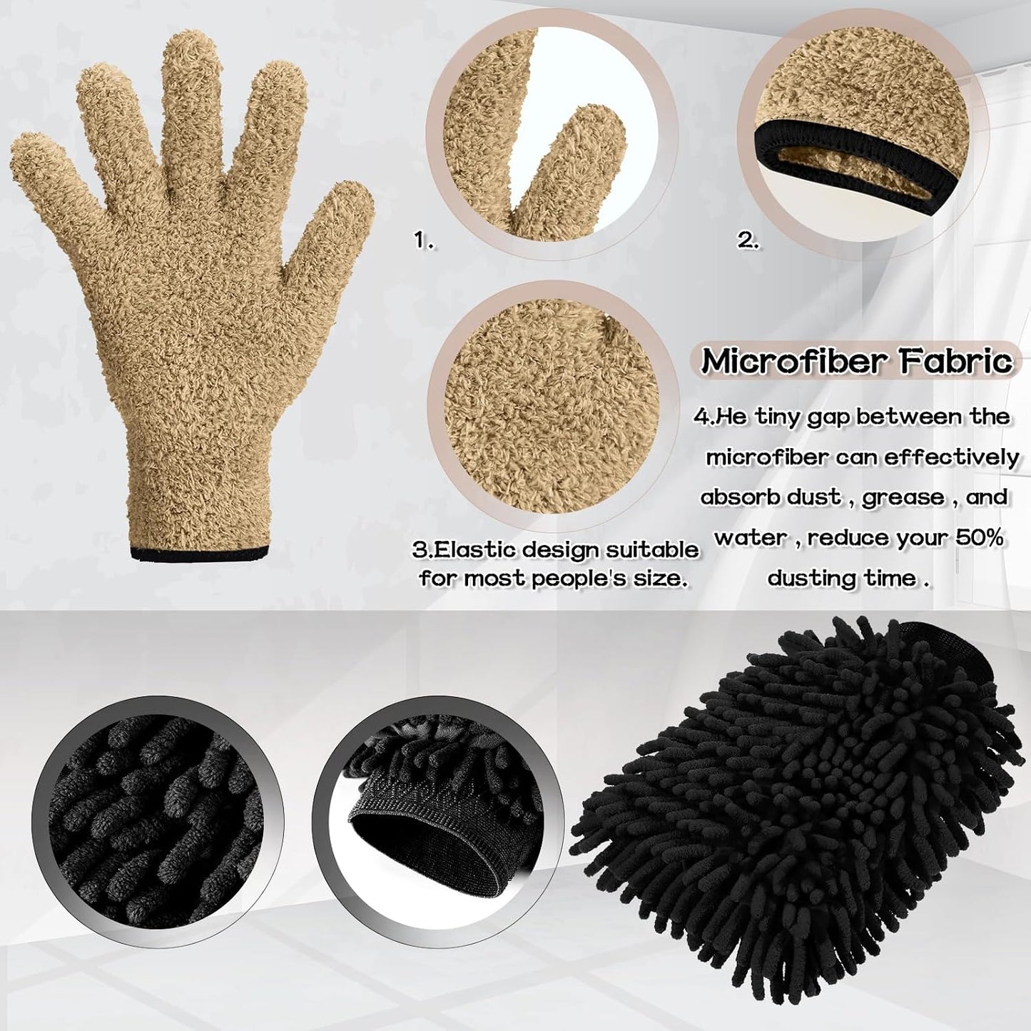 Guantes microfibra para limpiar polvo 6uds casa autos