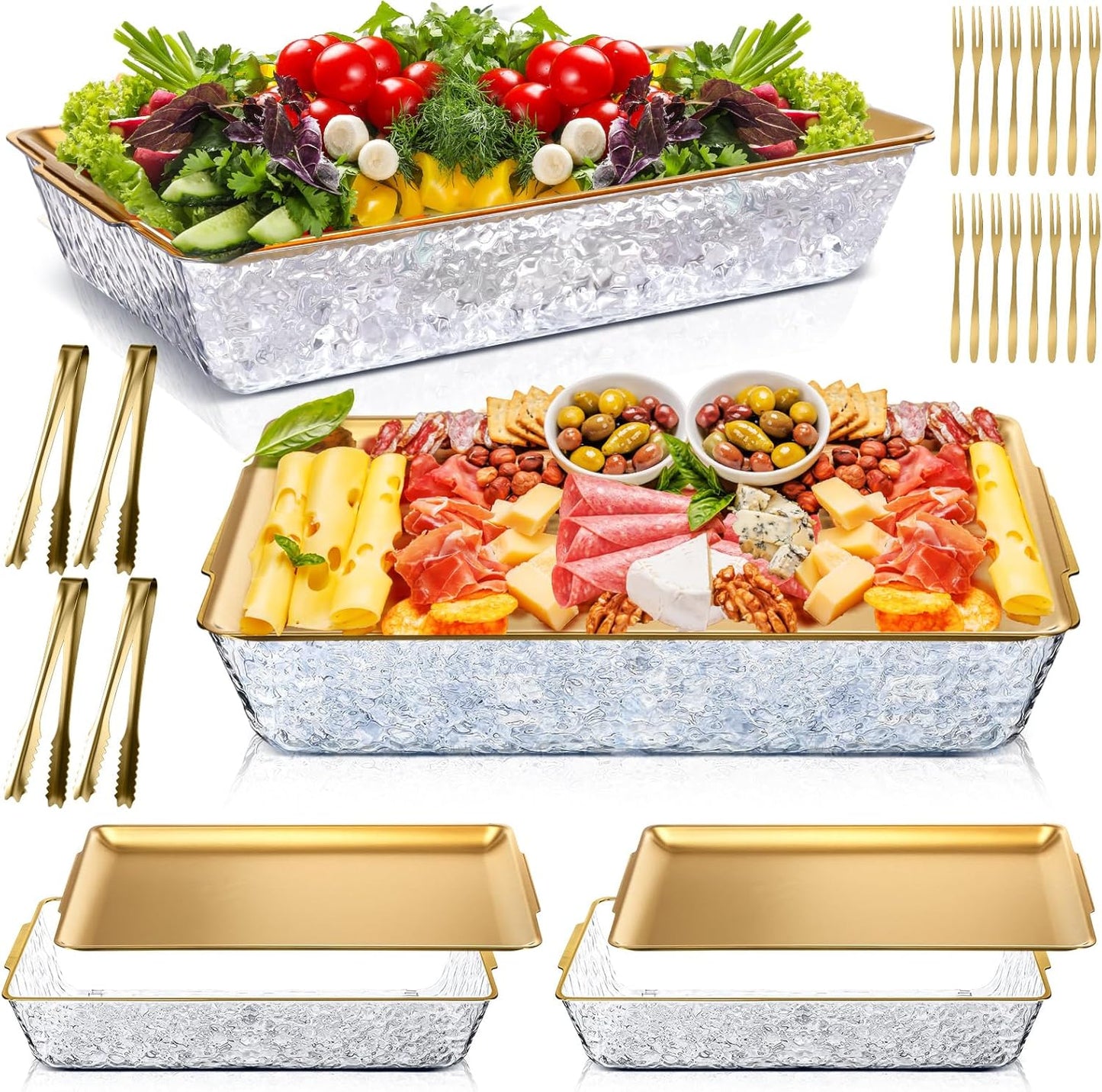 Set 4 bandejas refrigeradas 16x9.45pulg con compartimentos