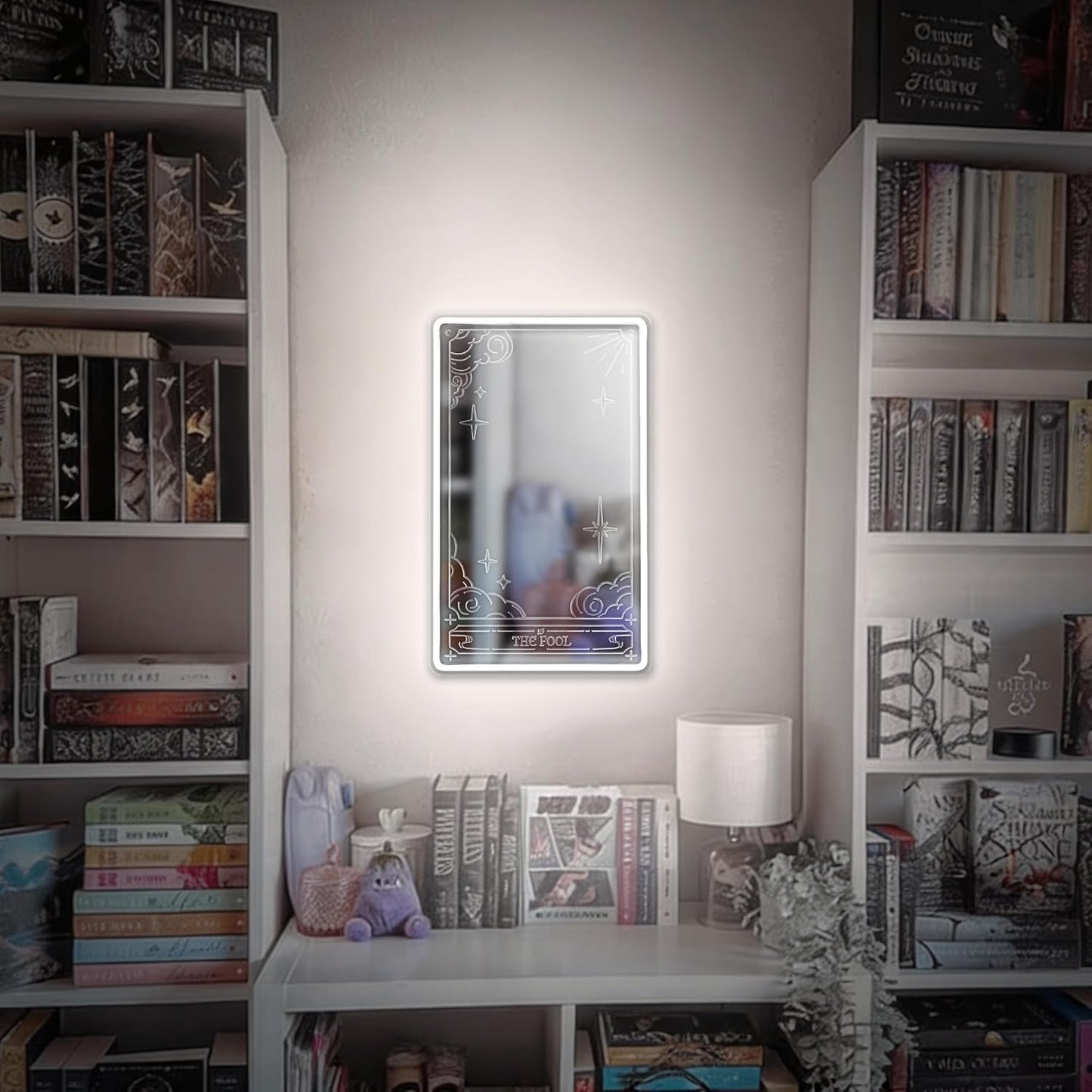 Letrero neón espejo tarot luz LED blanca fría decoración pared