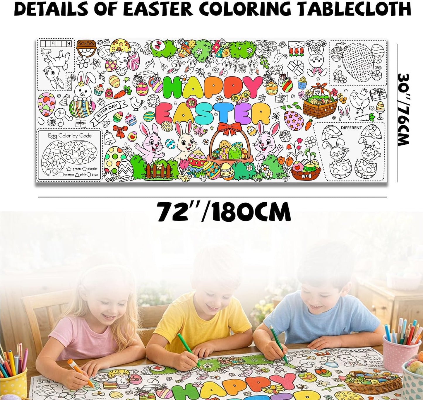 Mantel gigante de Pascua para colorear 75 x 31 pulgadas