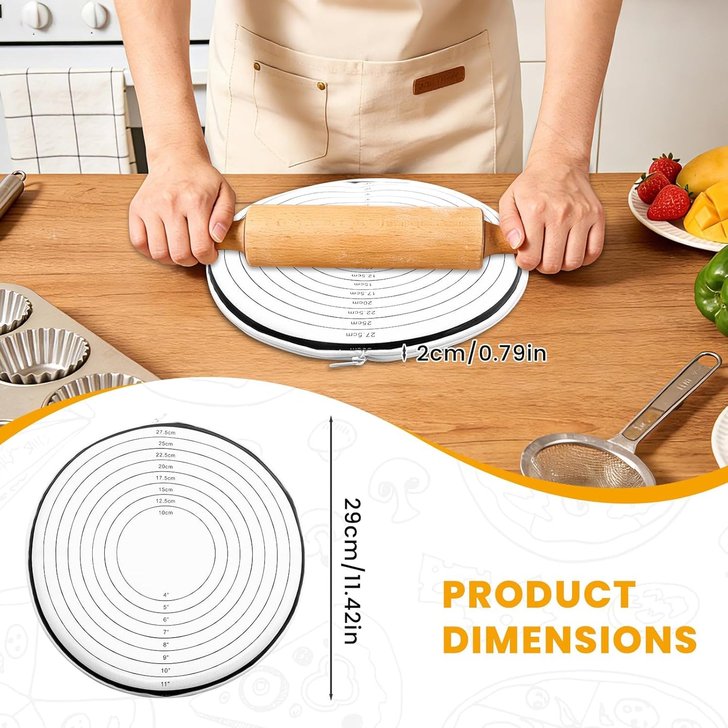 Bolsas enrollables de silicona con cremallera para masa, pastel, pizza y pan