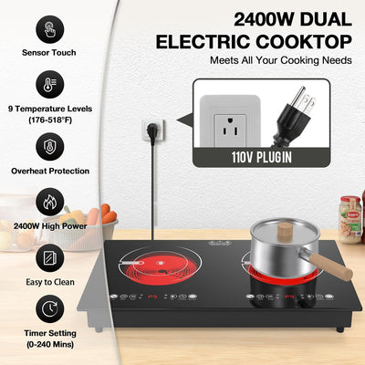 Estufa eléctrica individual doble 110V 9 niveles control táctil LED