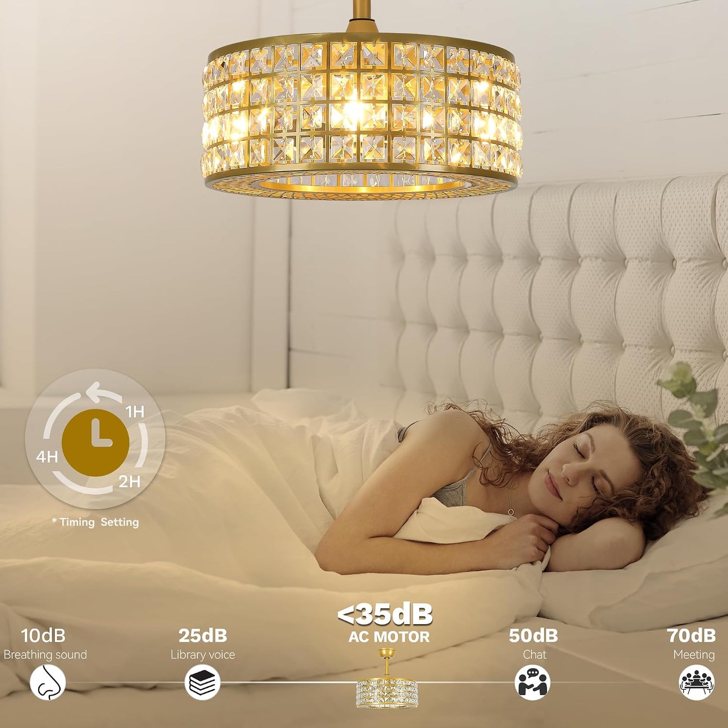 Ventilador techo enjaulado cristal 18pulg luz 3 velocidades