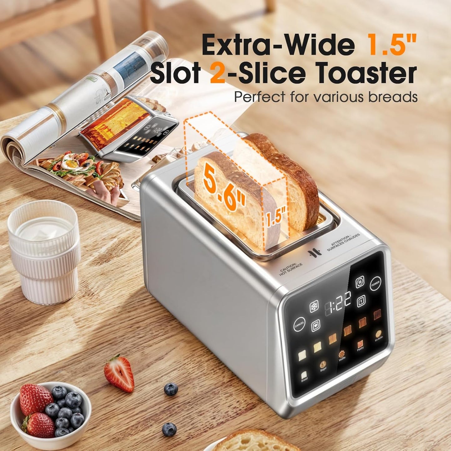 Tostadora inteligente con pantalla táctil para personalizar rebanadas