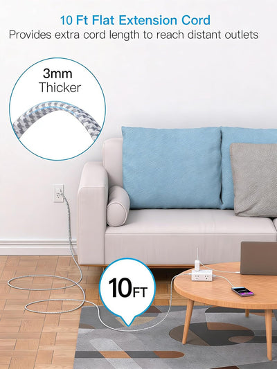 Cable extensión enchufe plano 10ft 8 tomas 4 USB
