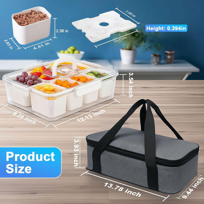 Contenedor portátil para aperitivos con bolsa de hielo y bandeja dividida