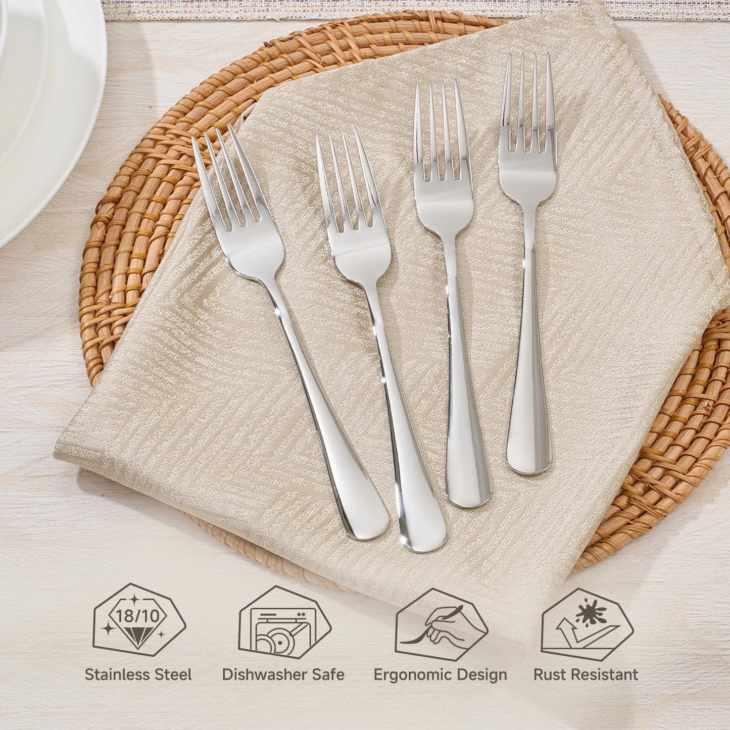 Juego de 4 tenedores de cena de acero inoxidable 18/10 8 pulgadas