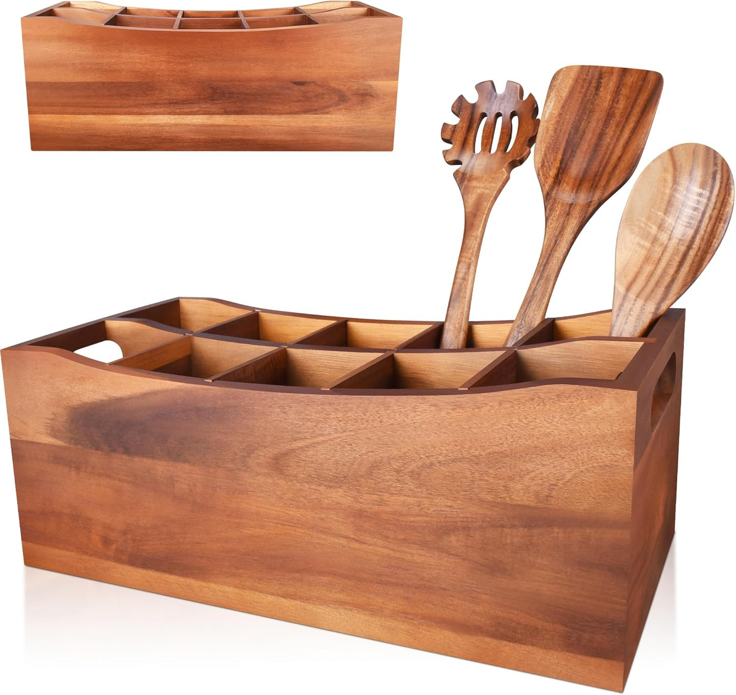 Soporte utensilios cocina acacia 10 compartimentos rústico