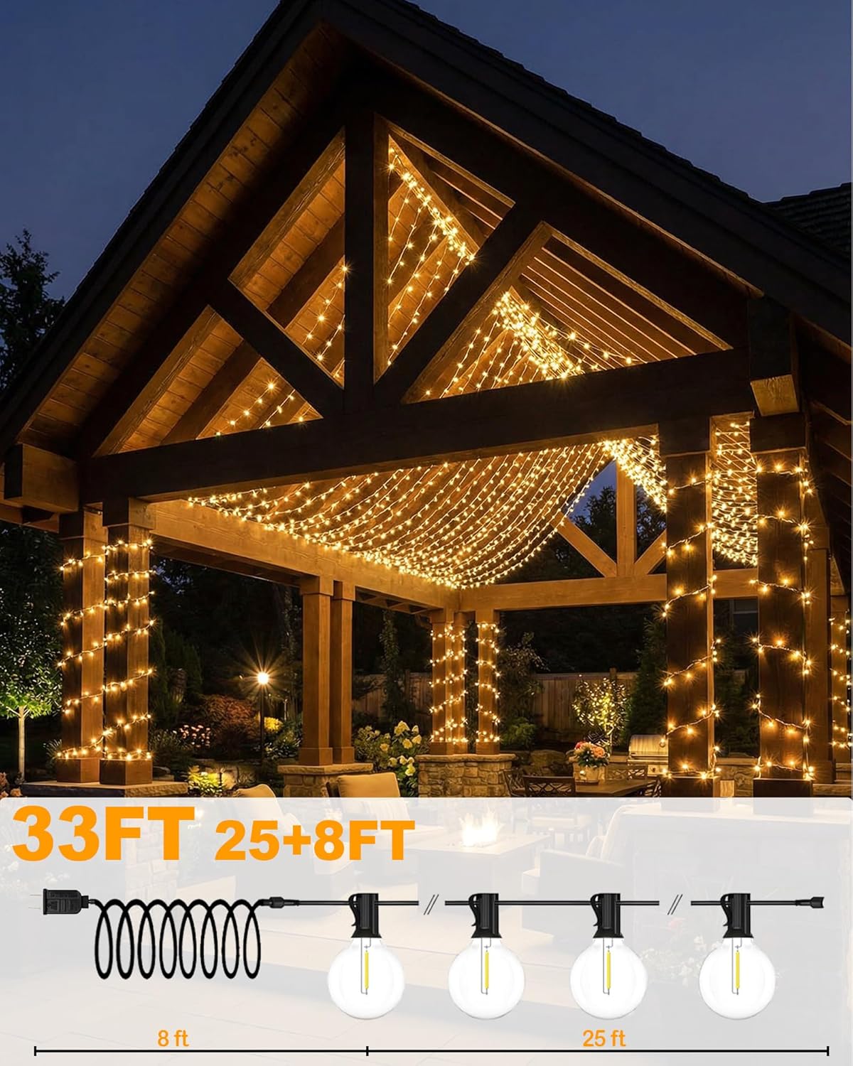 Guirnalda luces LED 25pies 16 bombillas Edison impermeable exterior