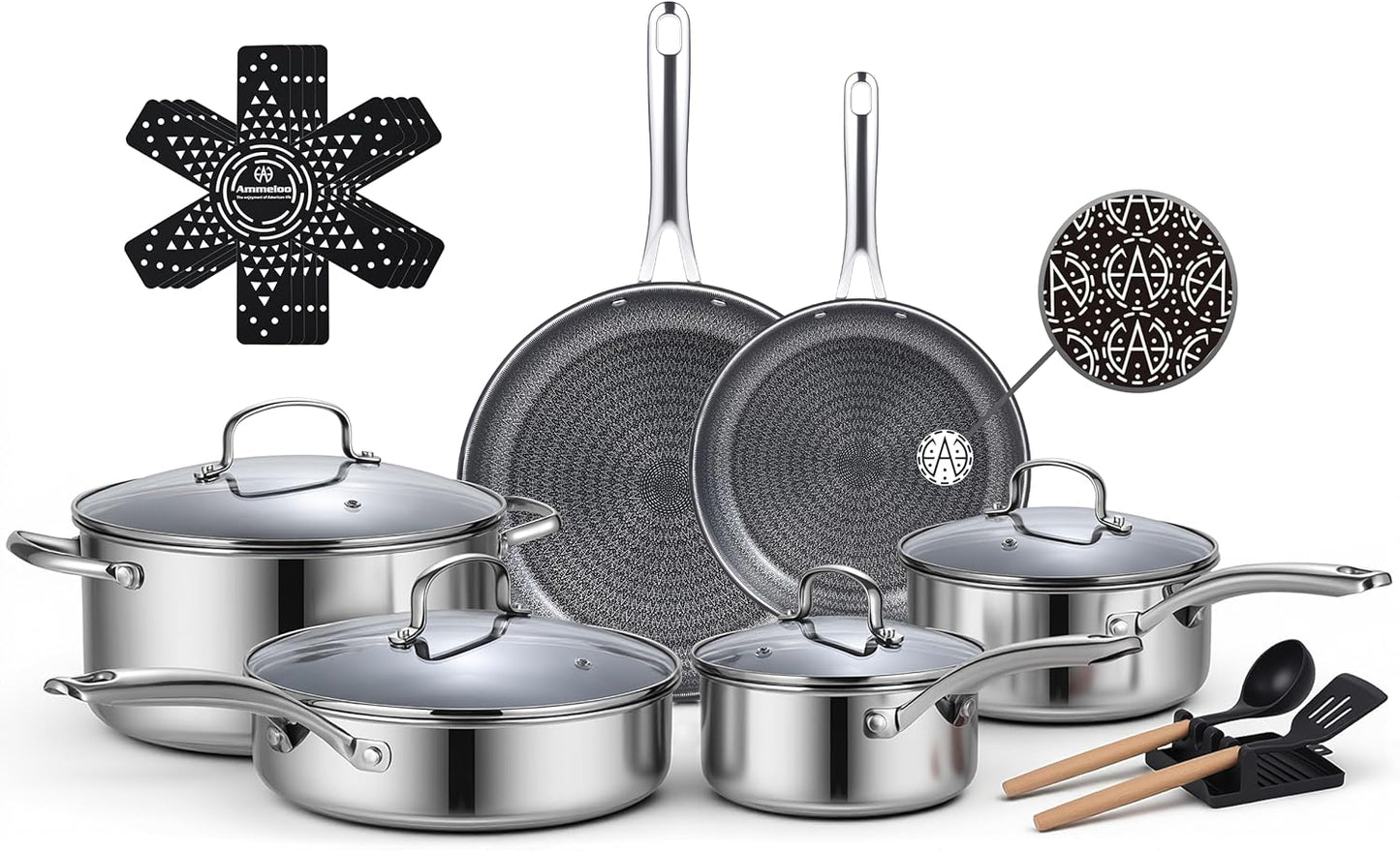 Set 17 Pzas Utensilios Antiadherente Acero Inox Moldes Hornear