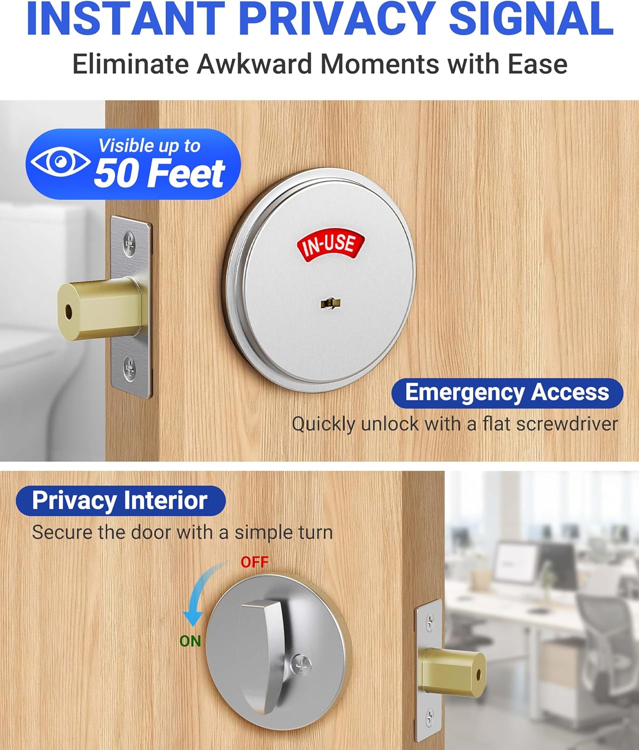 Cerradura seguridad grado 2 ADA 2-3/4pulg reversible puerta baño