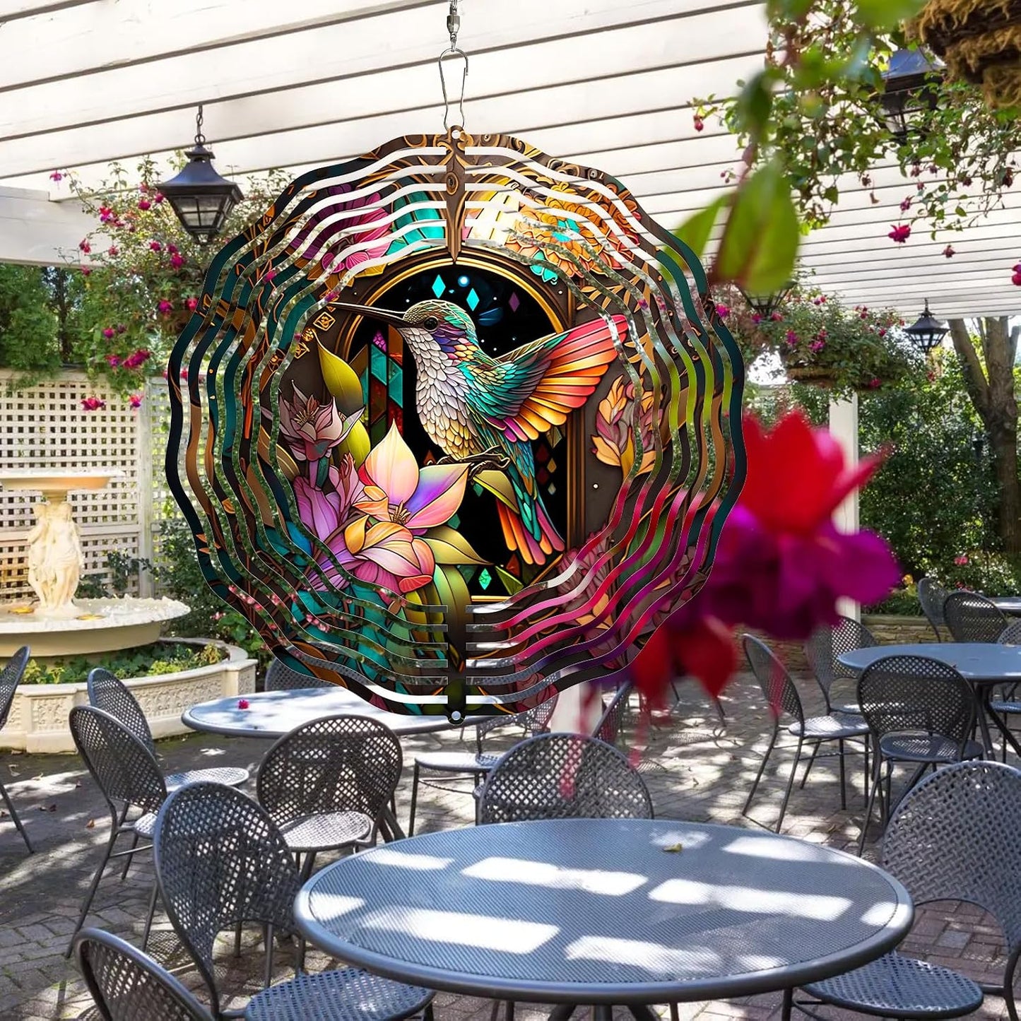 Molinillo viento colibrí 3D acero 10pulg exterior decoración jardín