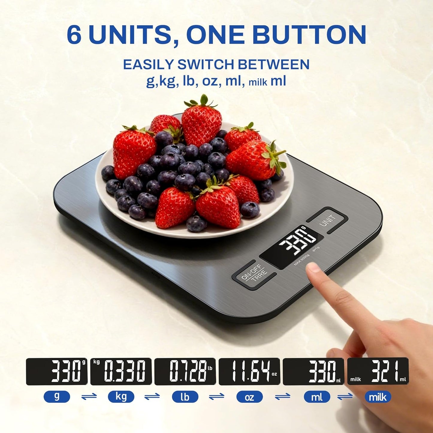 Báscula digital de alimentos 11lbs 6 unidades LCD cocina compacta