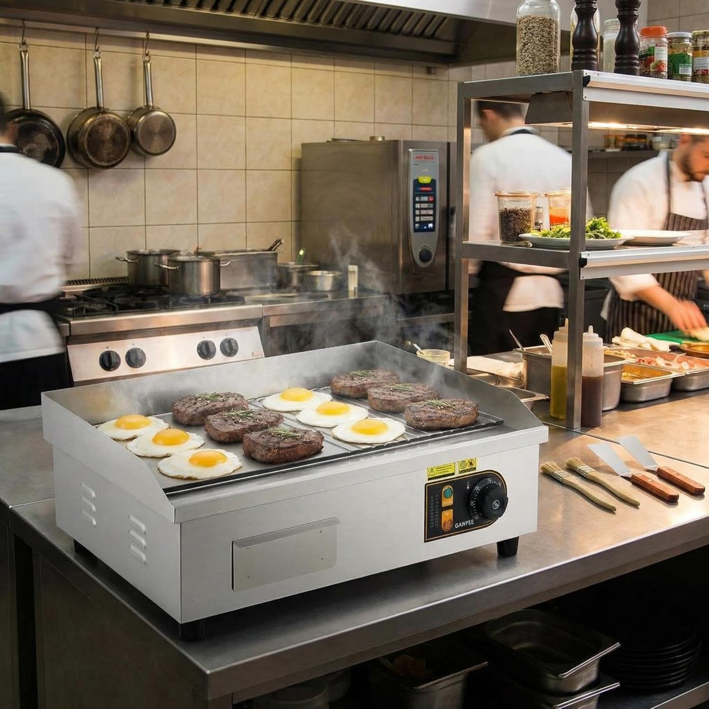 Parrilla eléctrica 22pulg acero inox 1700W con palas y cepillos