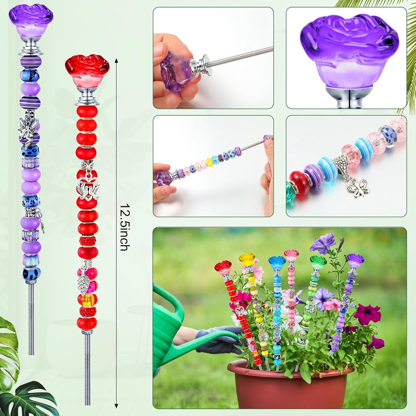 Set 6 estacas jardín con cuentas tapón cristal color clásico