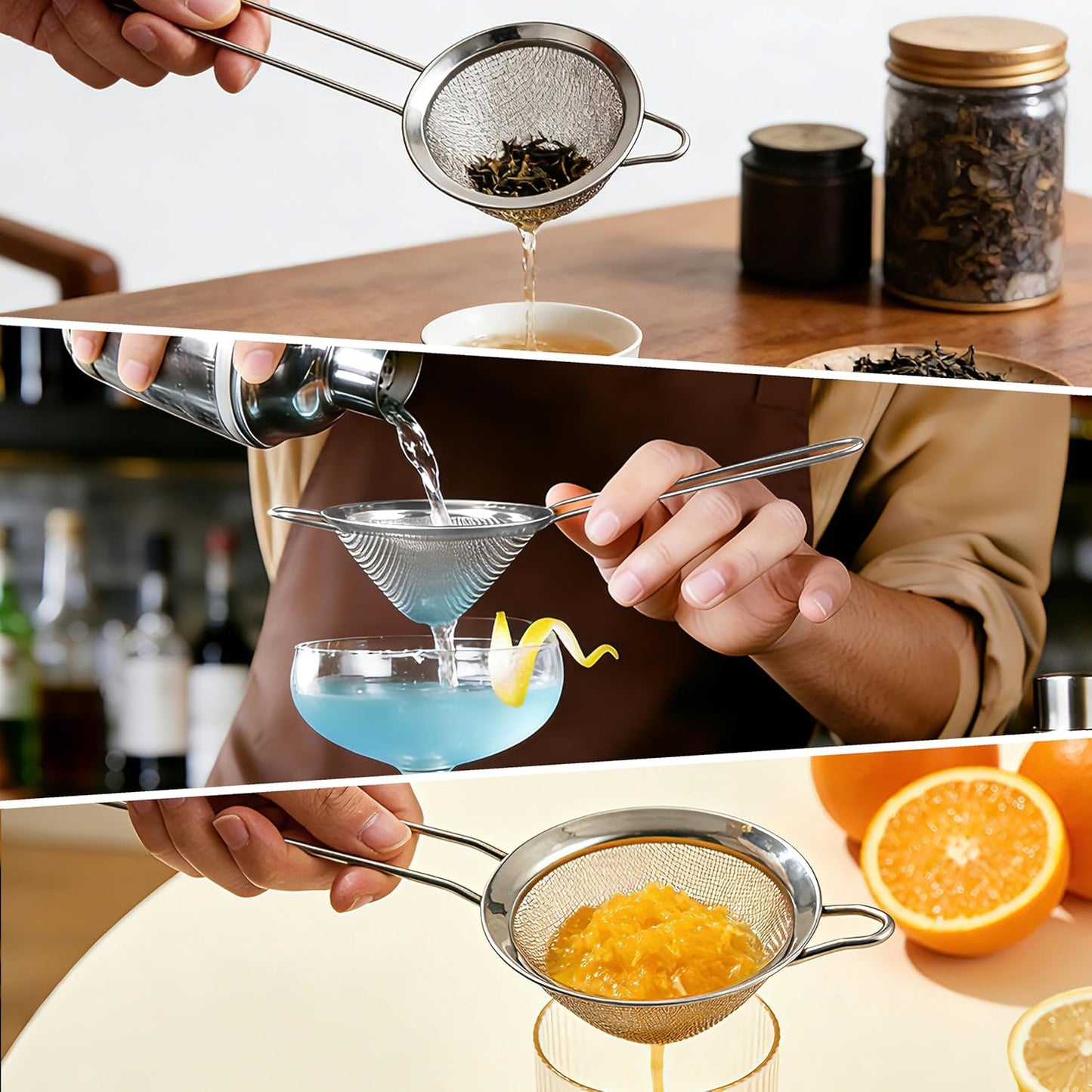 4 coladores de acero inoxidable finos para té y cócteles