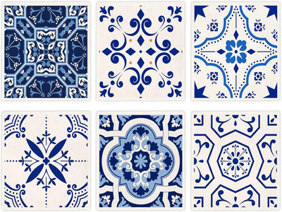 6 Pzas Paños Mano Reutilizables Celulosa Azul