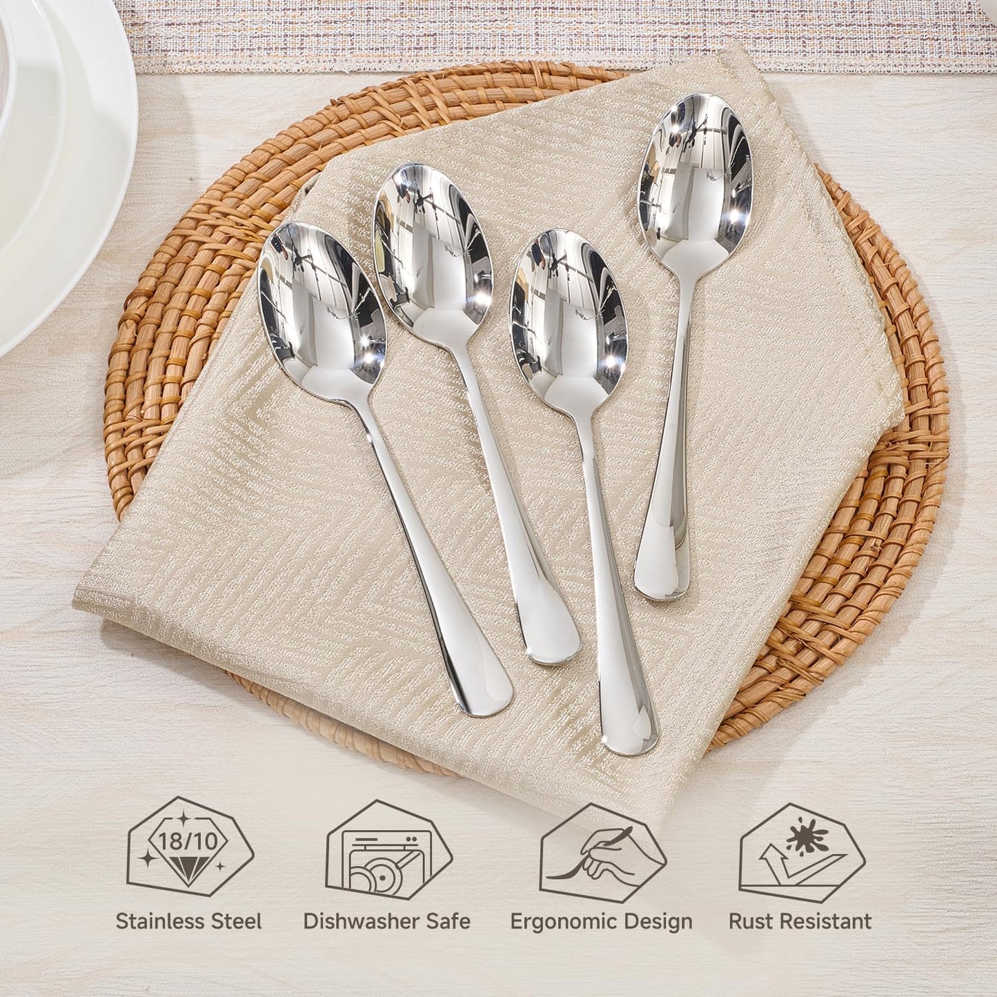 Juego de 4 cucharas de cena de acero inoxidable 18/10 para el hogar