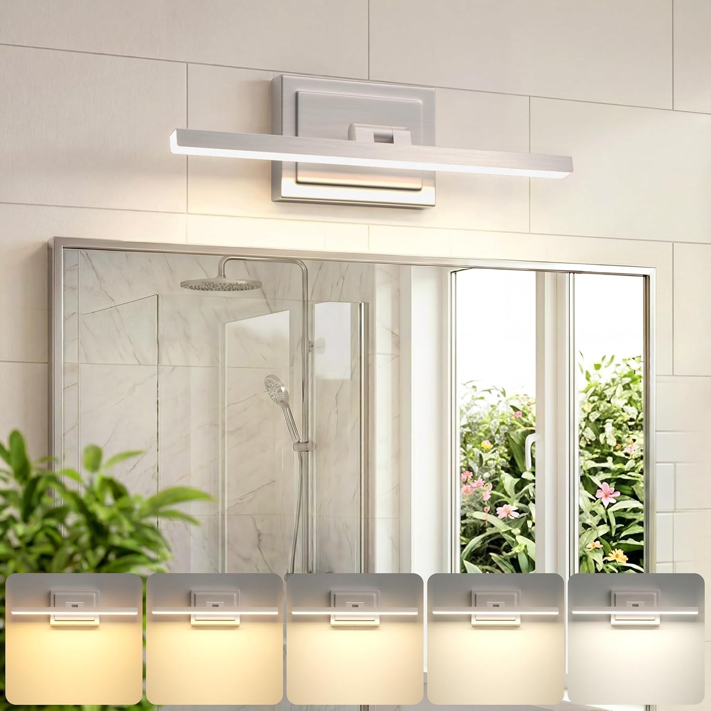Lámpara baño LED giratoria 15.7pulg barra níquel cepillado