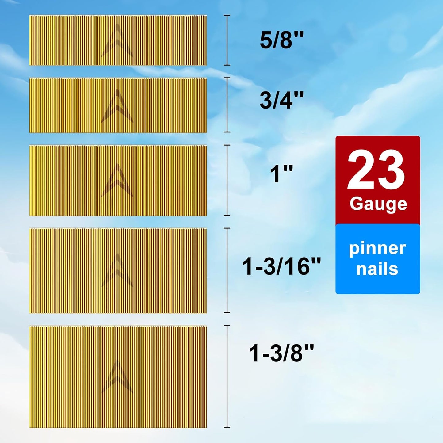 Clavos 5/8-1-3/8 pulg 23GA para clavijas neumáticas eléctricas pack