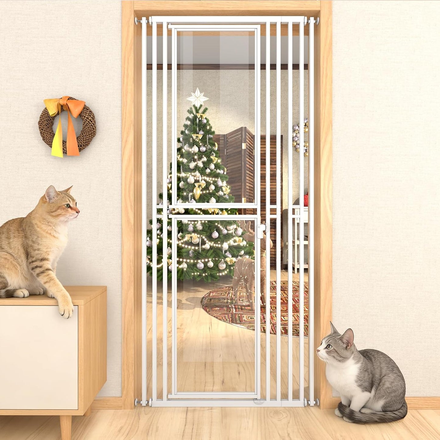 Puerta gatos alta 78.74pulg ajustable 28-37pulg