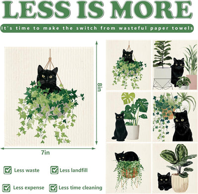 Toallas de cocina reutilizables Whaline con estampado de gato negro 7 x 8 pulgadas