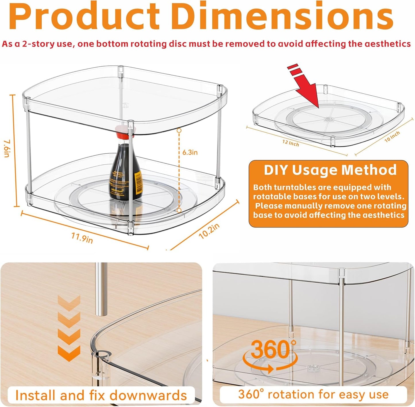 Organizador Lazy Susan Yieach cuadrado 12 x 10 pulgadas para armarios de cocina y almacenamiento