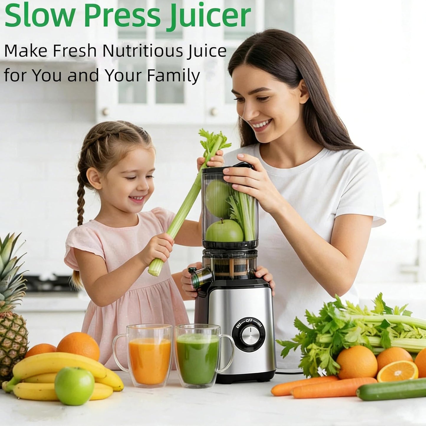 Exprimidor frío ancho canal para frutas y verduras sin BPA